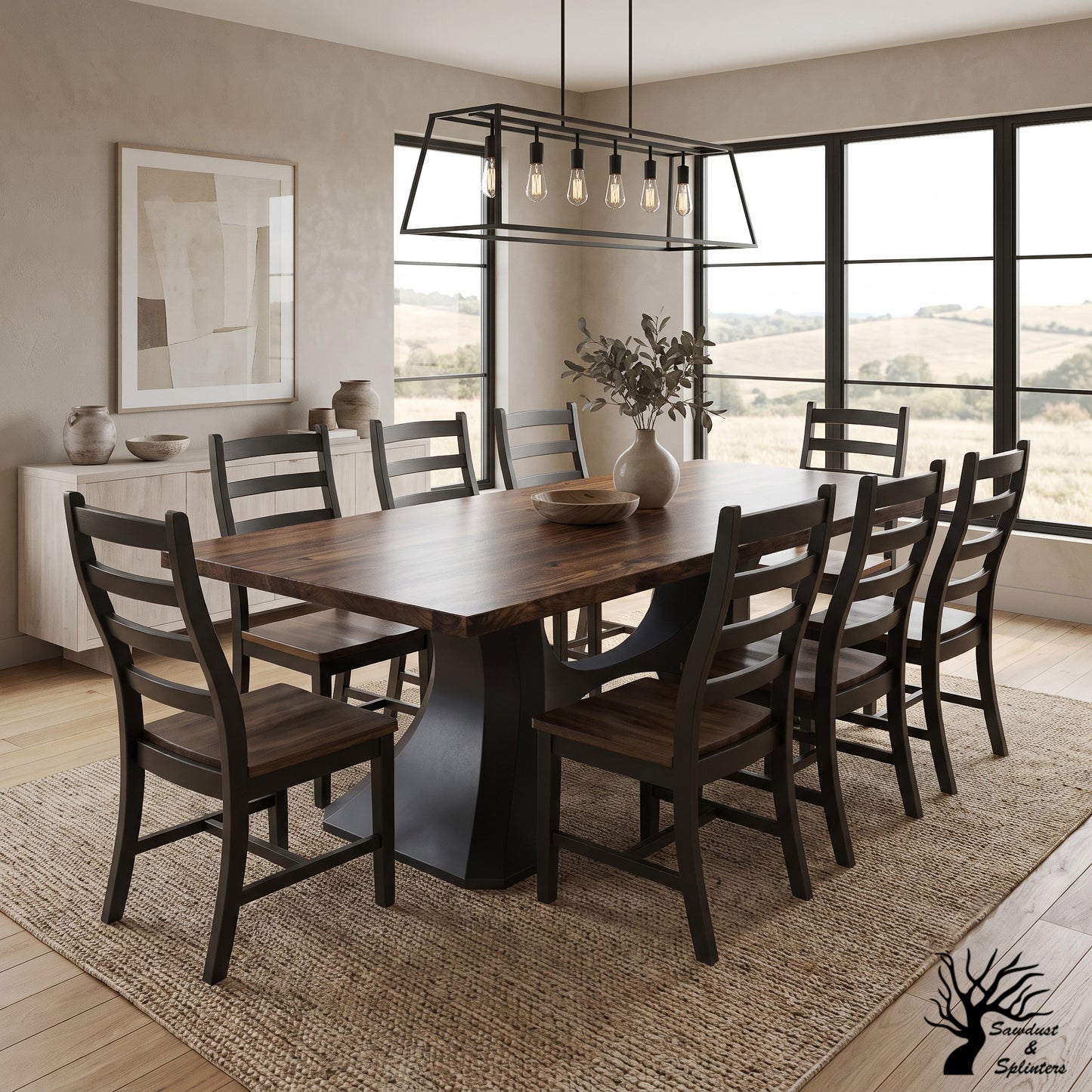 Stella Solid Wood Dining Table with Metal Base